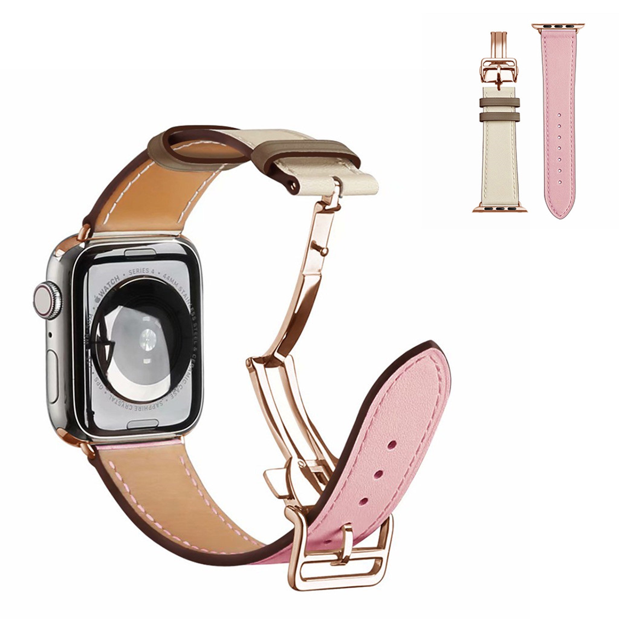 Genuine leather rose gold buckle watch band for Apple Watch Series 6 / 5 40mm - Pink / White