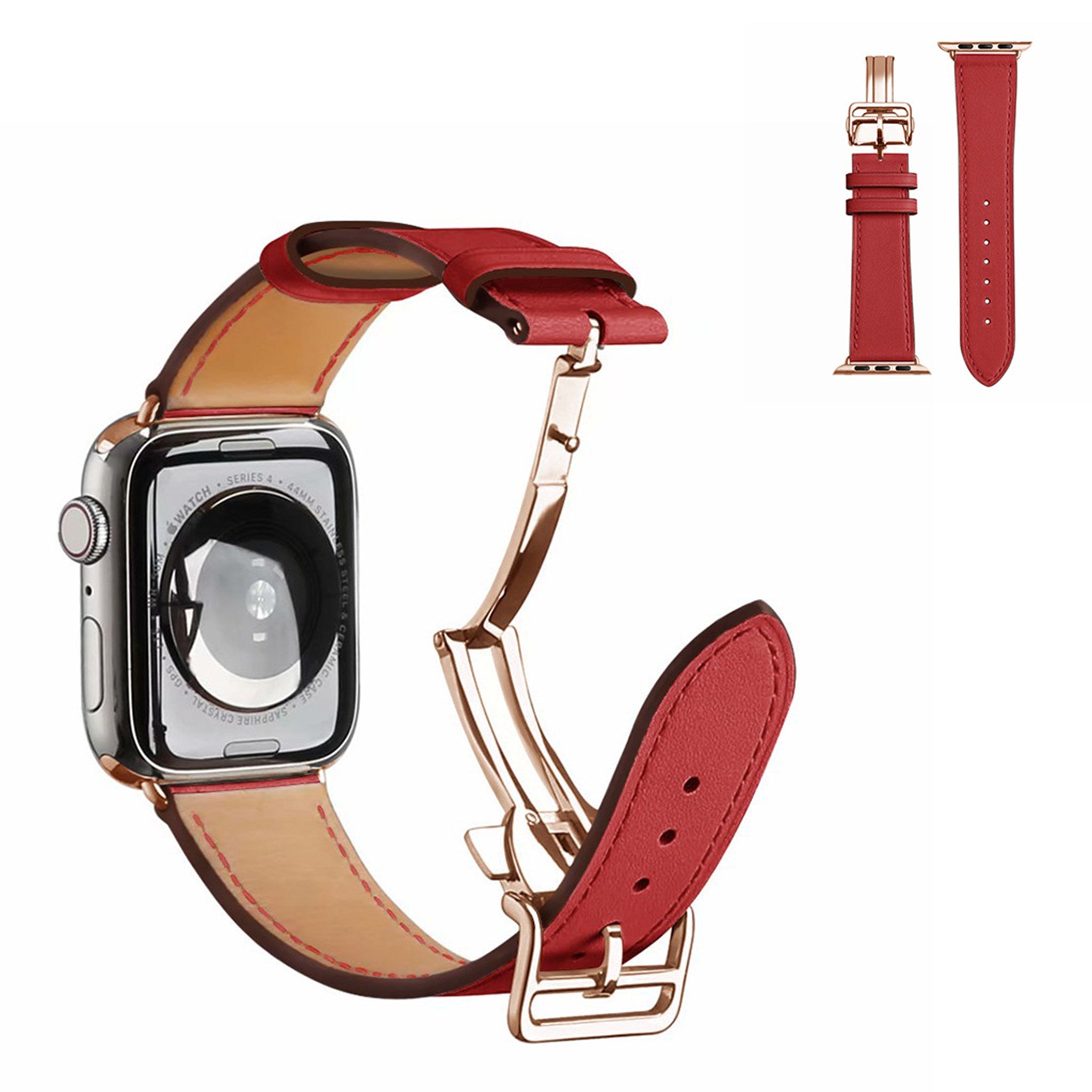 Genuine leather rose gold buckle watch band for Apple Watch Series 6 / 5 40mm - Red