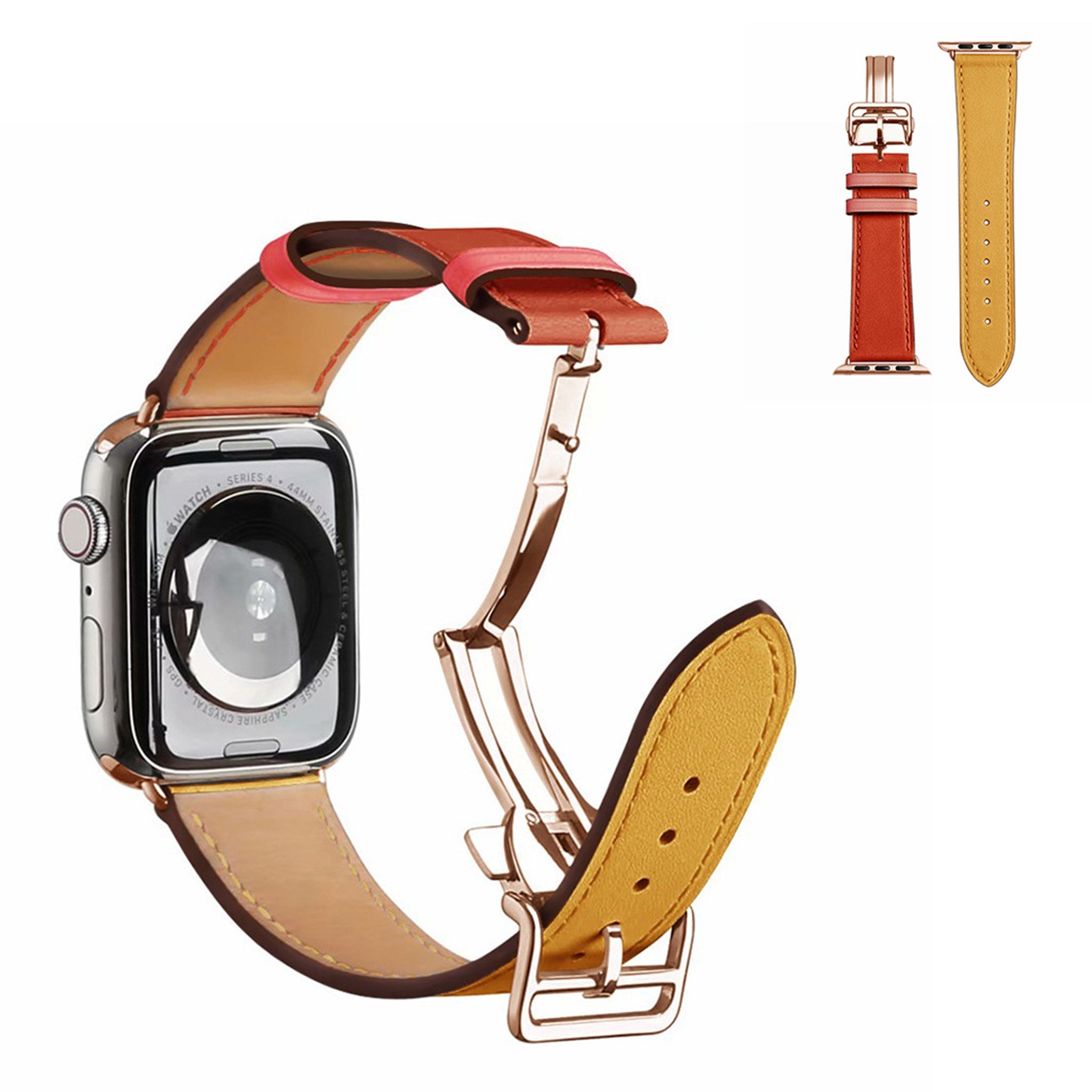 Genuine leather rose gold buckle watch band for Apple Watch Series 6 / 5 40mm - Amber / Orange