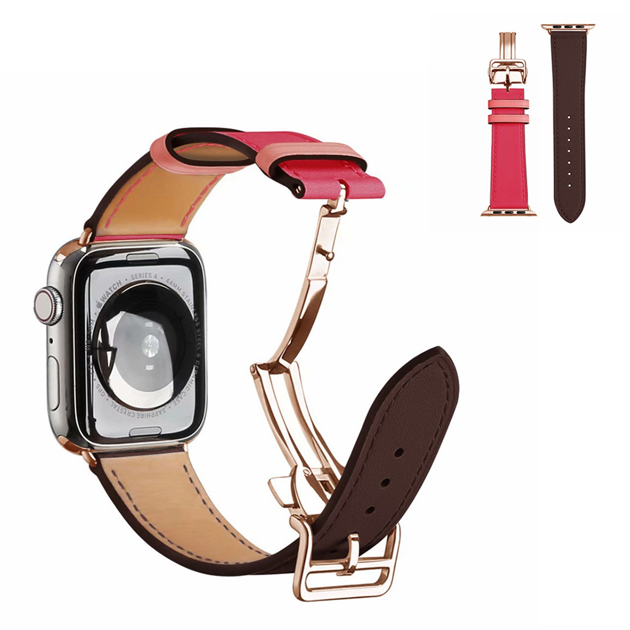 Genuine leather rose gold buckle watch band for Apple Watch Series 6 / 5 40mm - Wine Red Rose