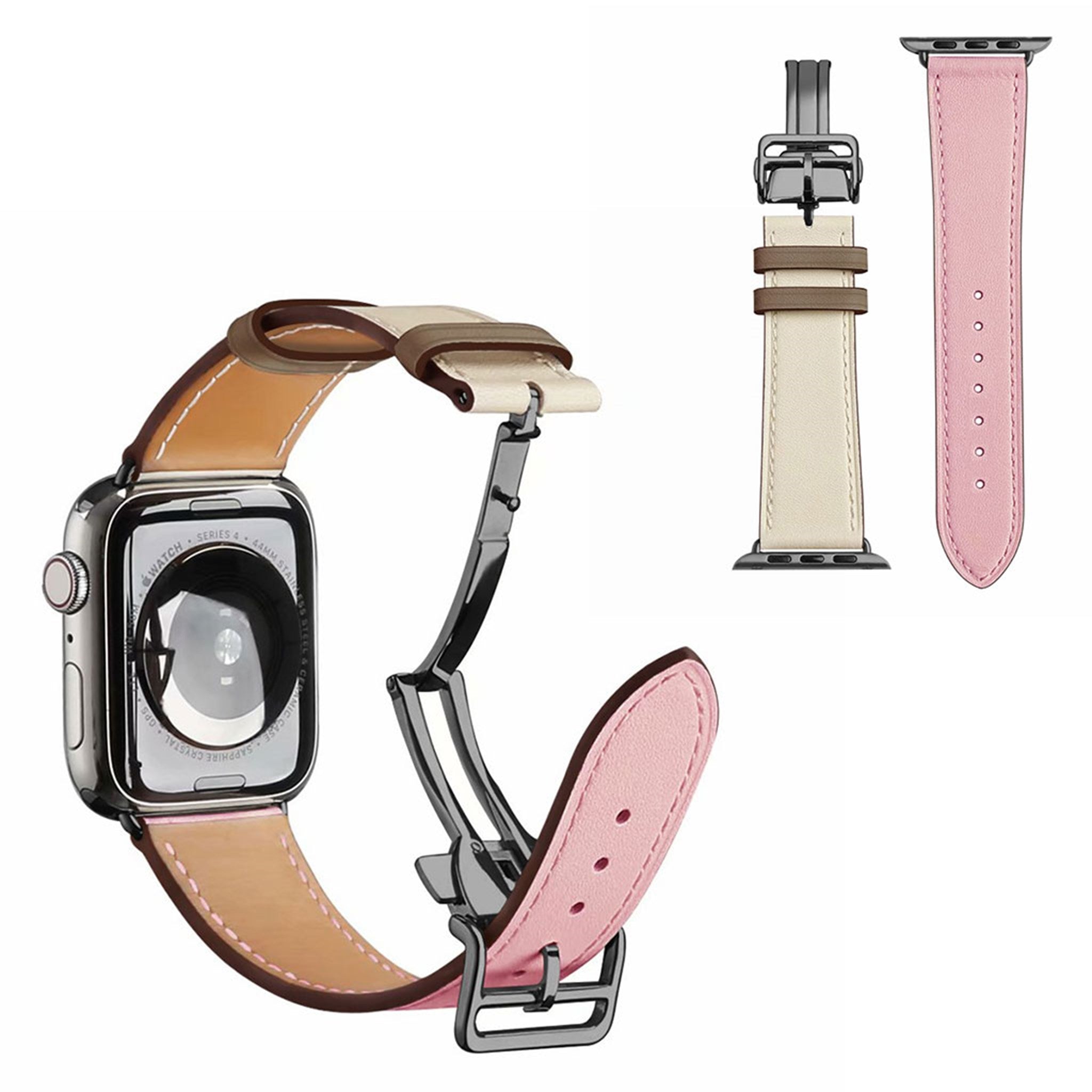 Genuine leather black buckle watch band for Apple Watch Series 6 / 5 40mm - Pink / White