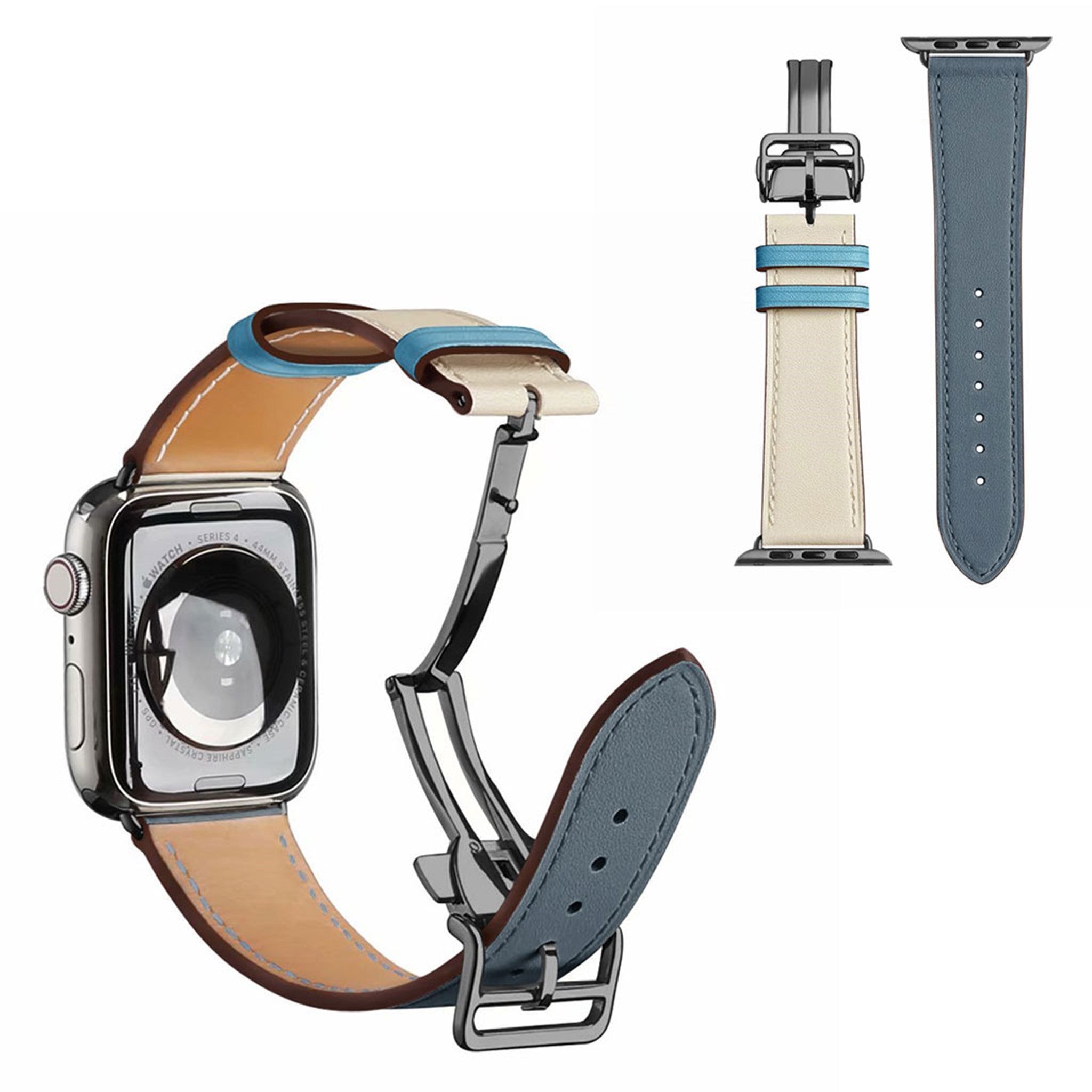 Genuine leather black buckle watch band for Apple Watch Series 6 / 5 40mm - Ice Blue