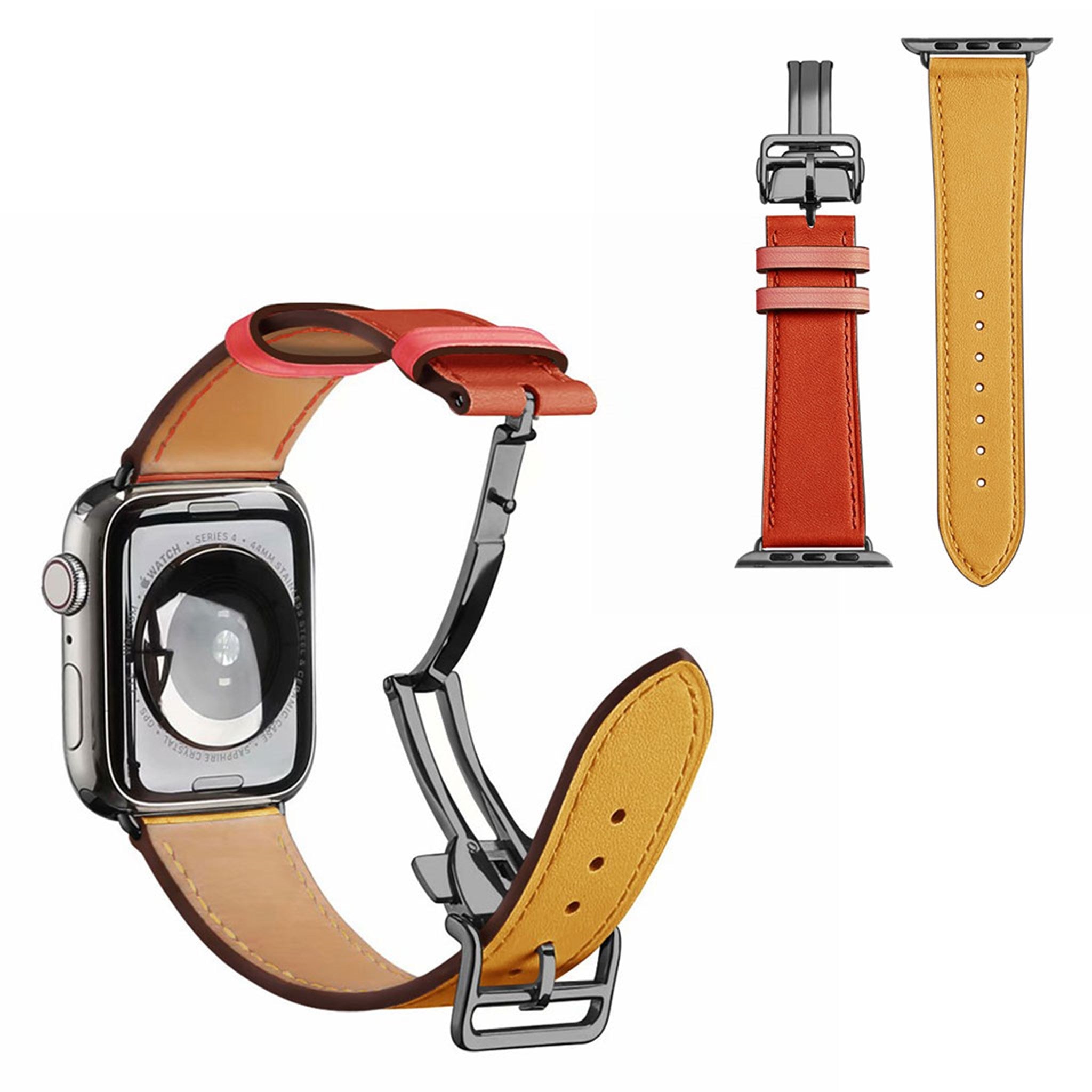 Genuine leather black buckle watch band for Apple Watch Series 6 / 5 40mm - Succinite / Orange