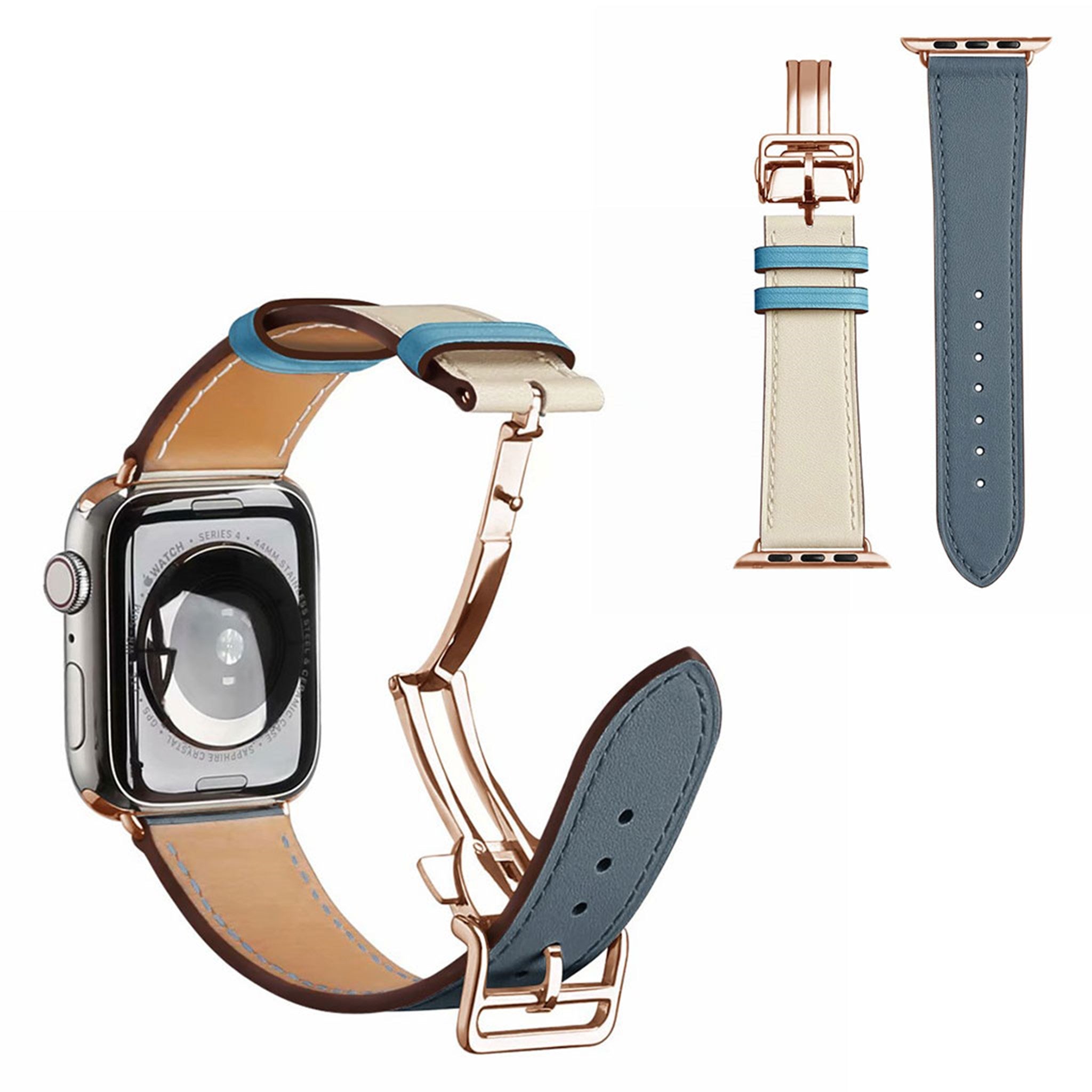 Genuine leather rose gold buckle watch band for Apple Watch Series 6 / 5 40mm - Ice Blue