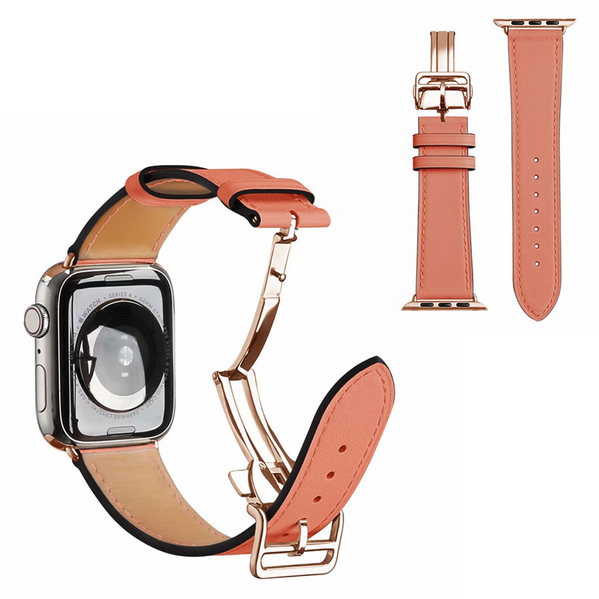 Genuine leather rose gold buckle watch band for Apple Watch Series 6 / 5 40mm - Orange Red