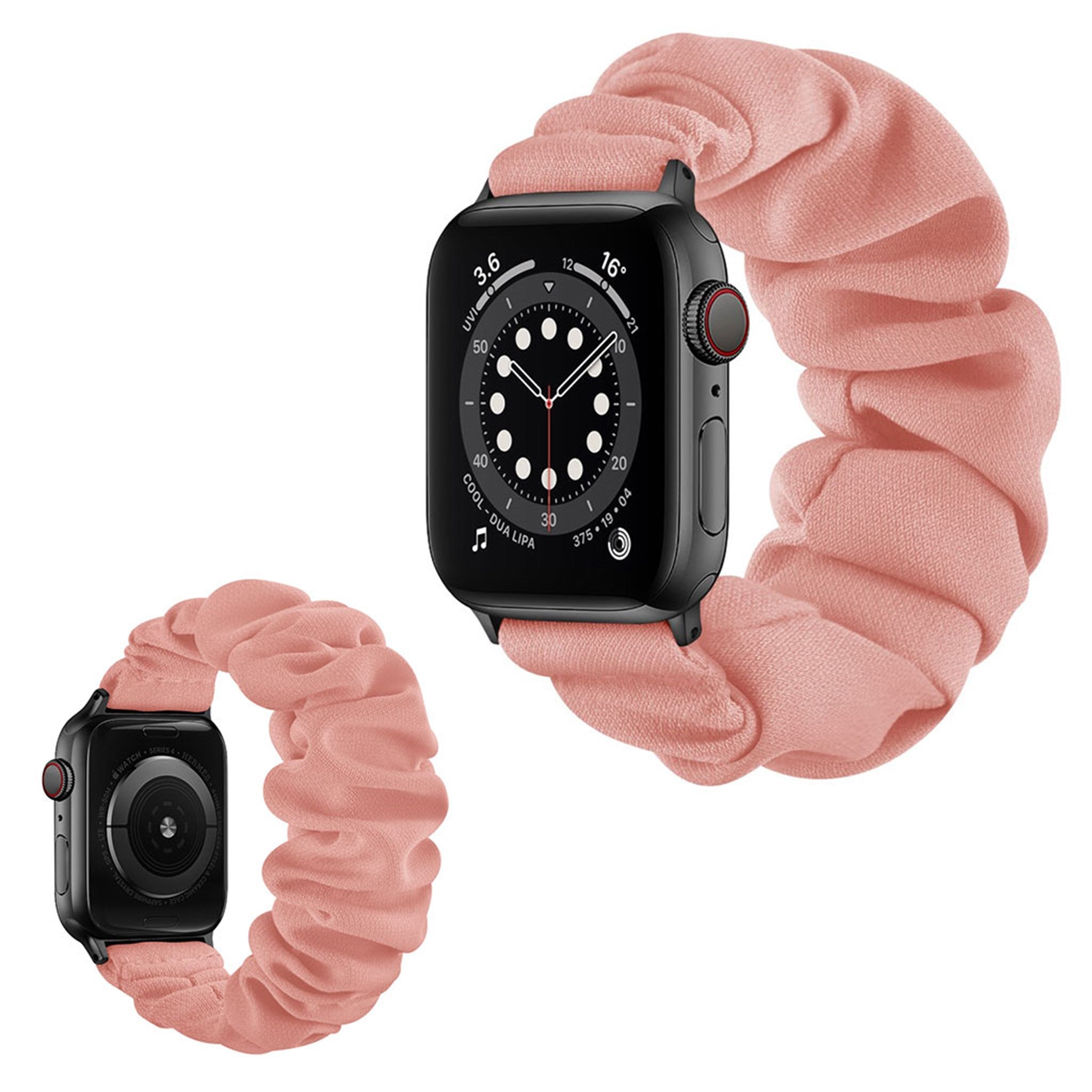 Apple Watch Series 6 / 5 40mm elastic hair band style watch strap - Black Connector / Pink / Size: L