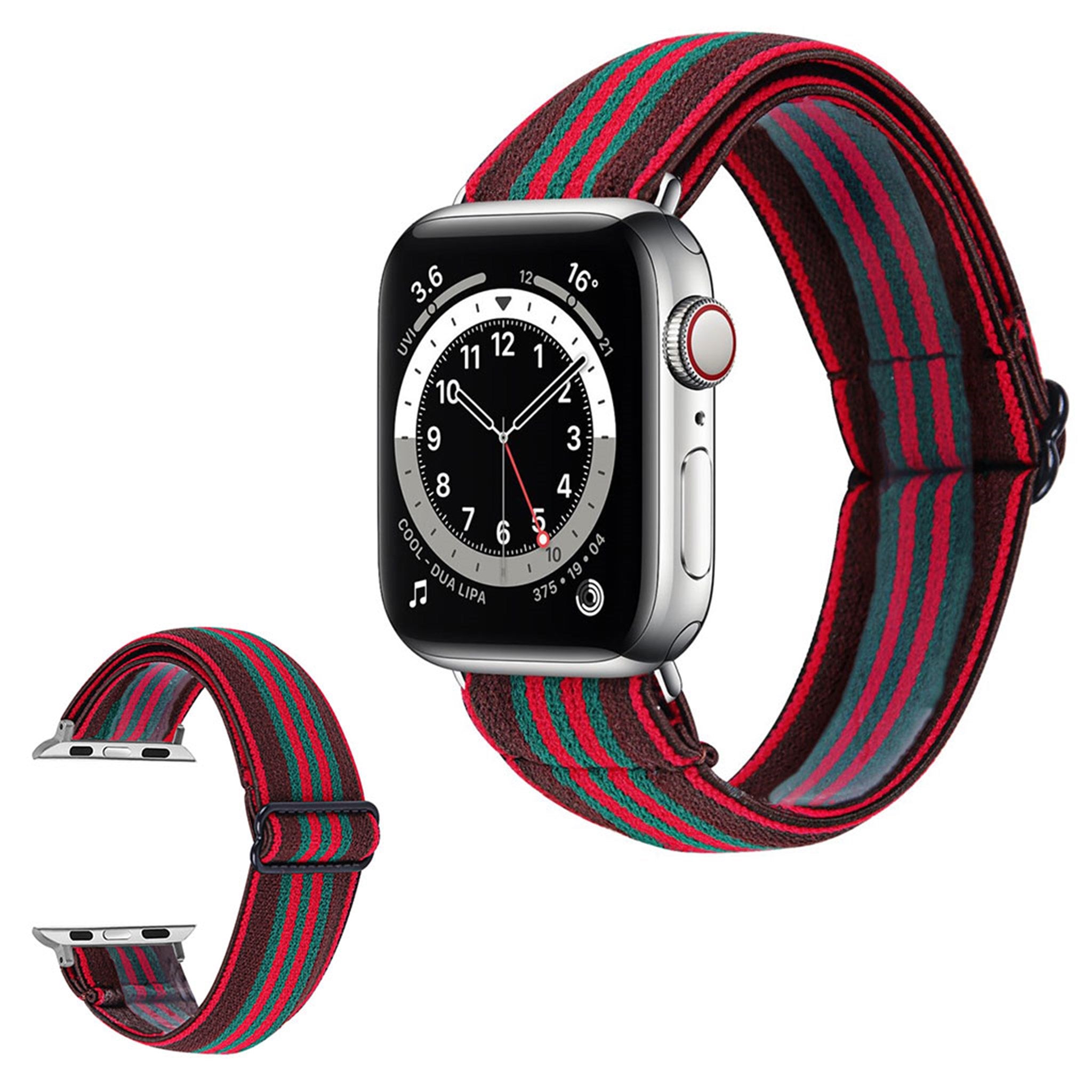 Apple Watch 40mm elastic stylish pattern watch strap - Green / Red Line