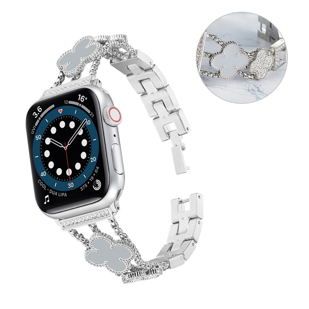 Apple Watch 40mm shiny rhinestone flower décor watch strap - Silver / Grey