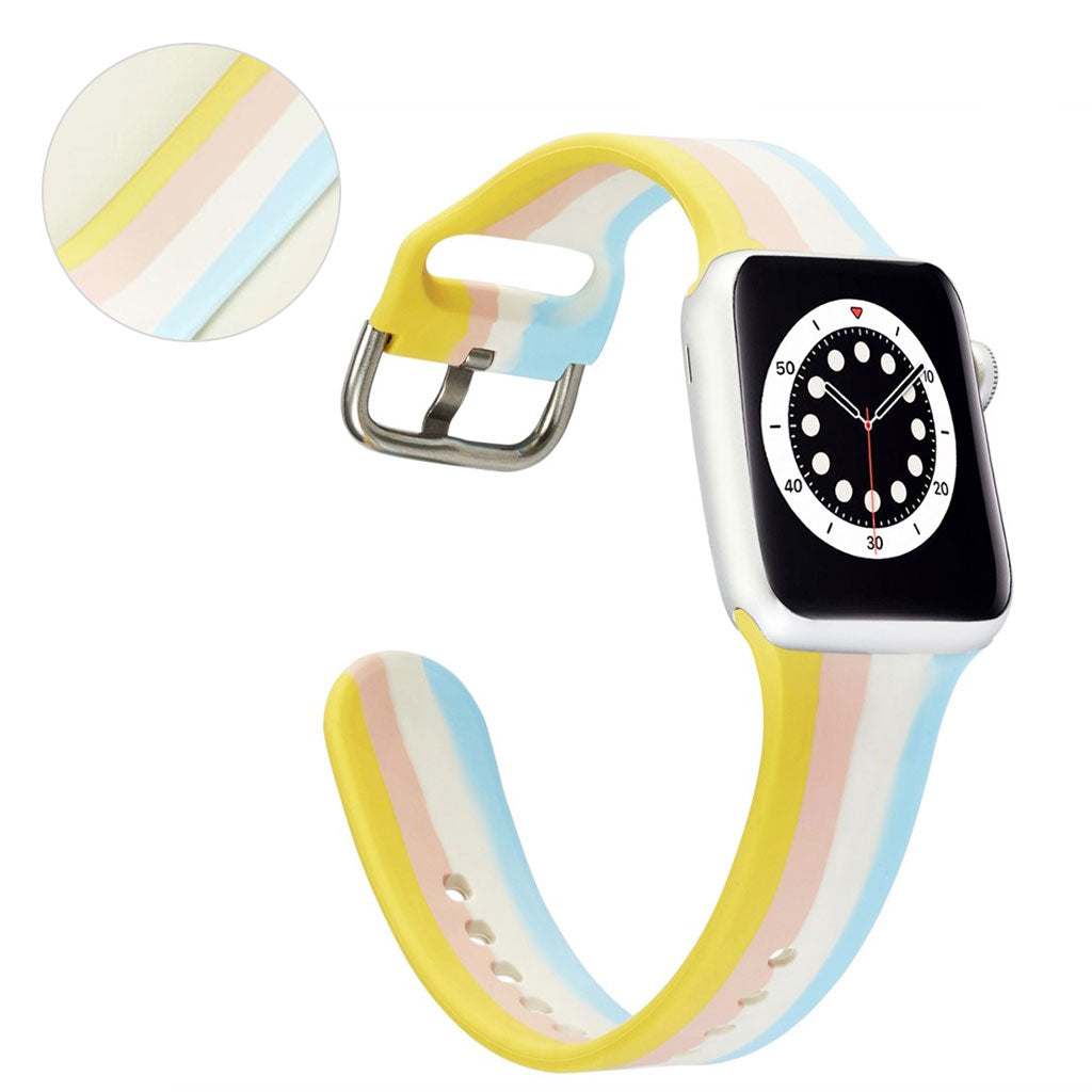 Apple Watch 40mm rainbow stripe silicone watch strap - Yellow