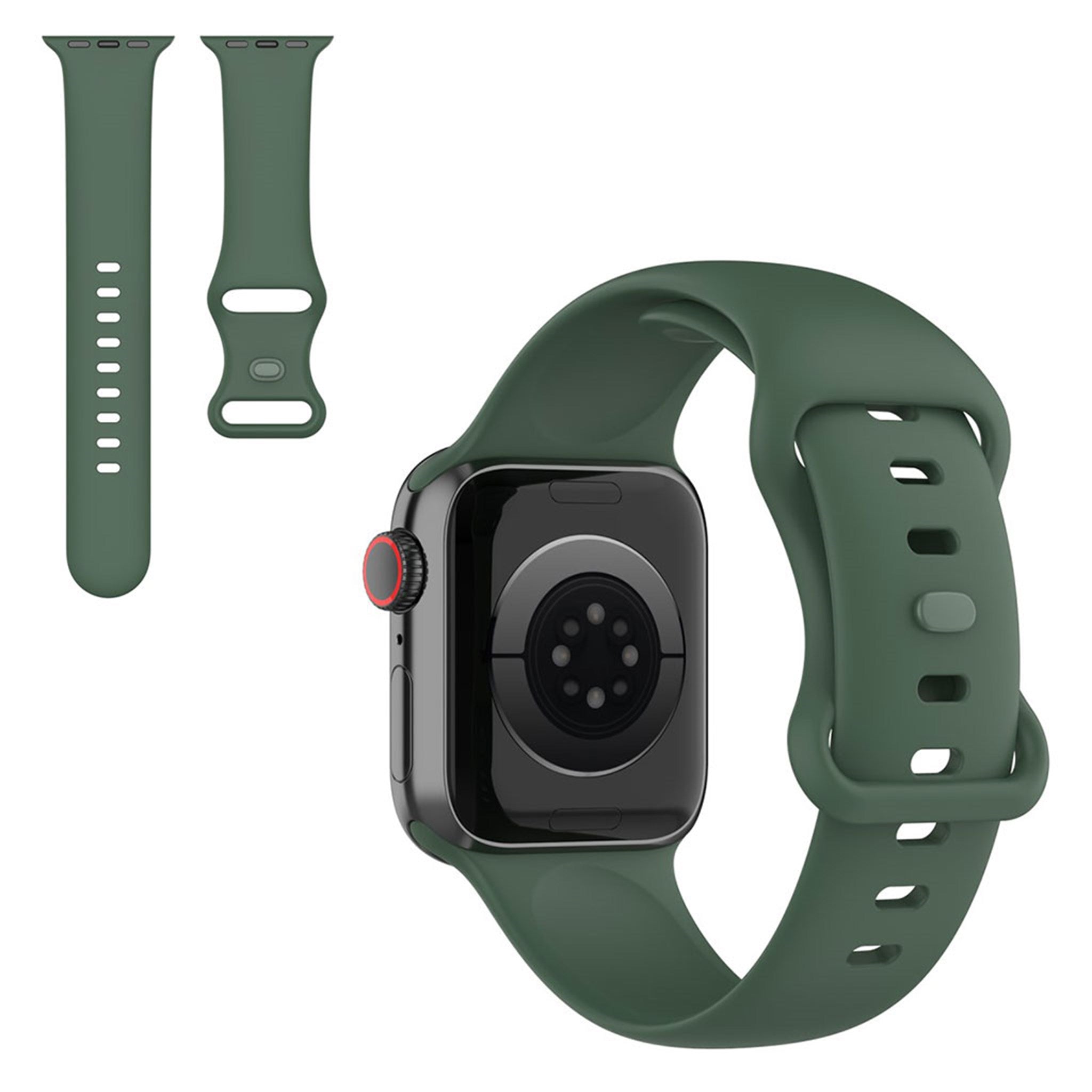 Apple Watch 44mm solid color silicone watch strap - Dark Green / Size: S