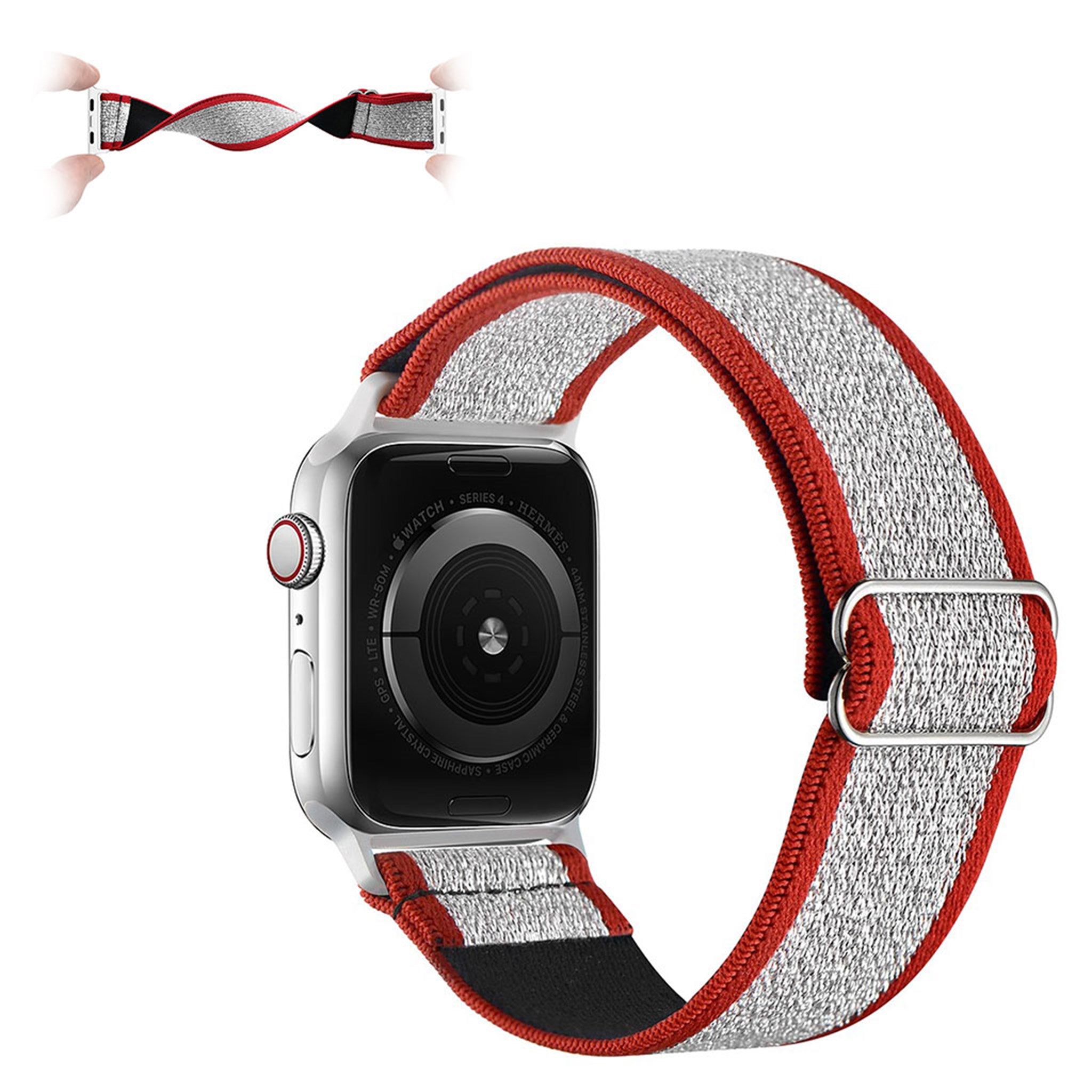 Apple Watch 44mm unique pattern woven watch strap - Red / Silver
