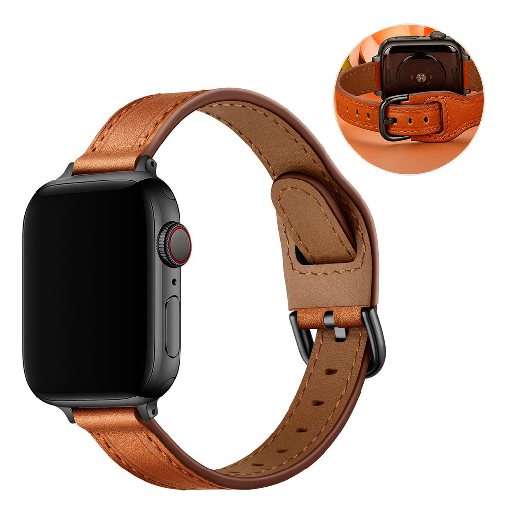 Apple Watch 44mm unique genuine leather watch strap - Brown / Black Buckle