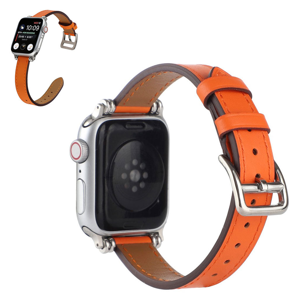 Apple Watch 44mm bead décor genuine leather watch strap - Orange