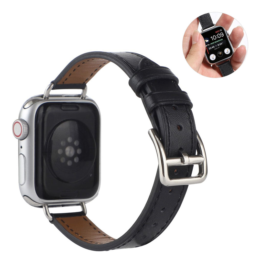 Apple Watch 44mm screw design leather watch strap - Black