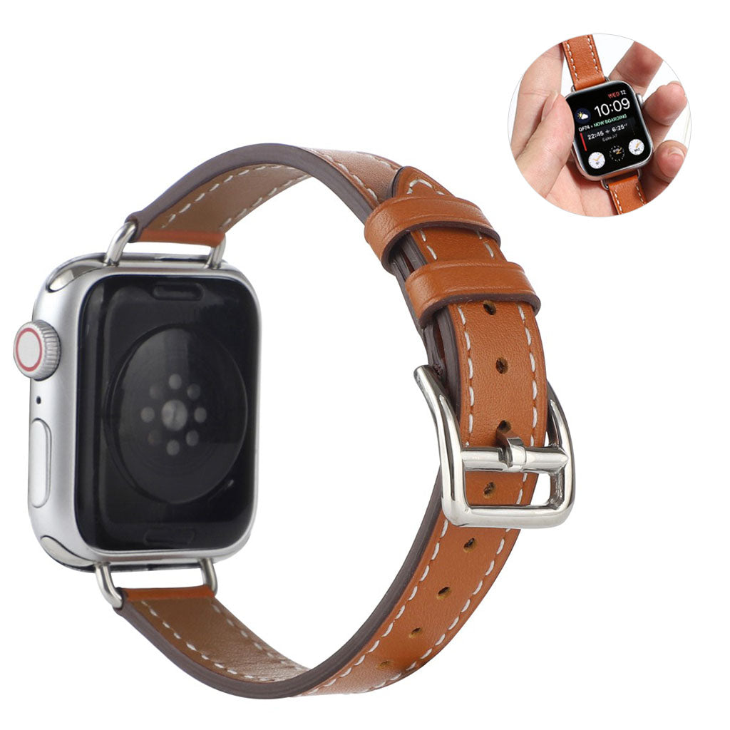 Apple Watch 44mm screw design leather watch strap - Khaki