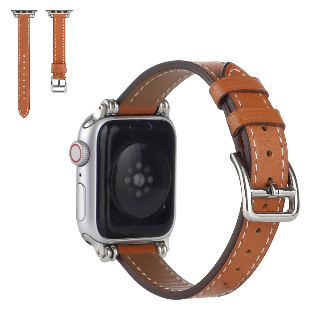 Apple Watch 44mm bead décor simple leather watch strap - Khaki