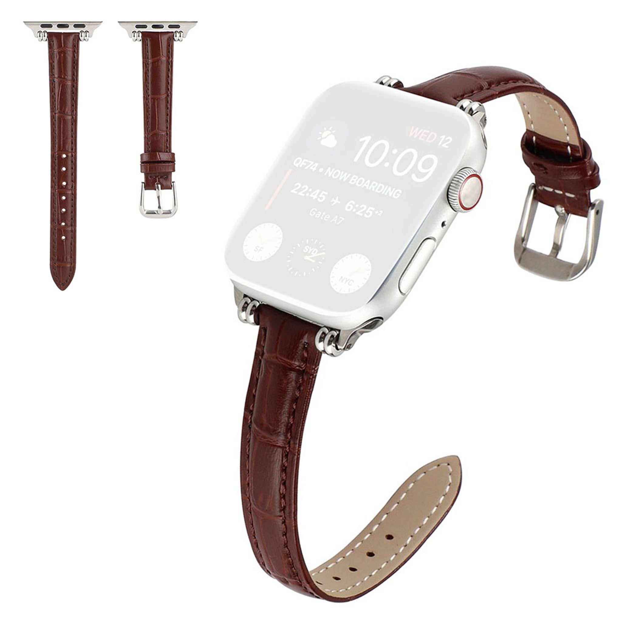 Apple Watch 44mm bead décor with bamboo joint style leather watch strap - Dark Brown