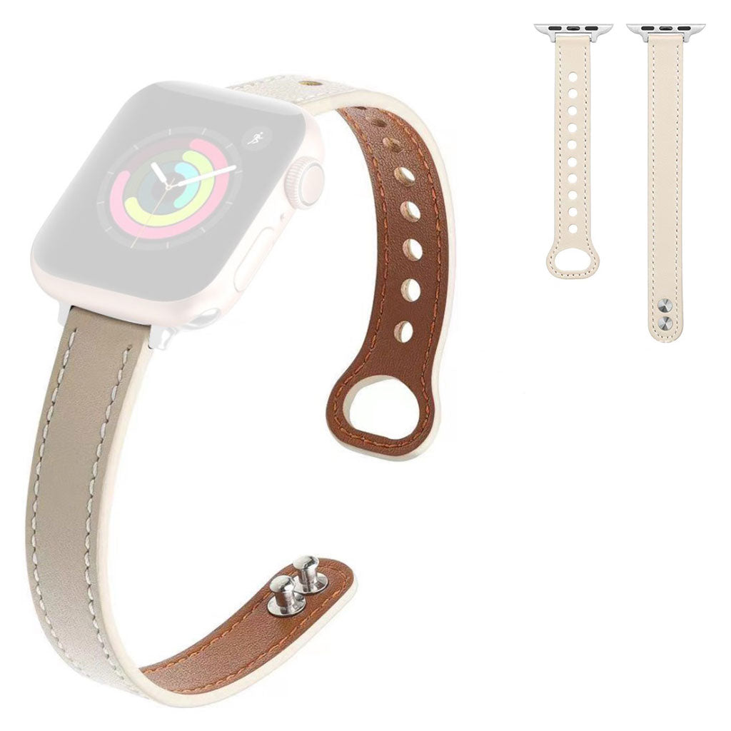 Apple Watch 42mm - 44mm double snap button leather watch strap - Beige