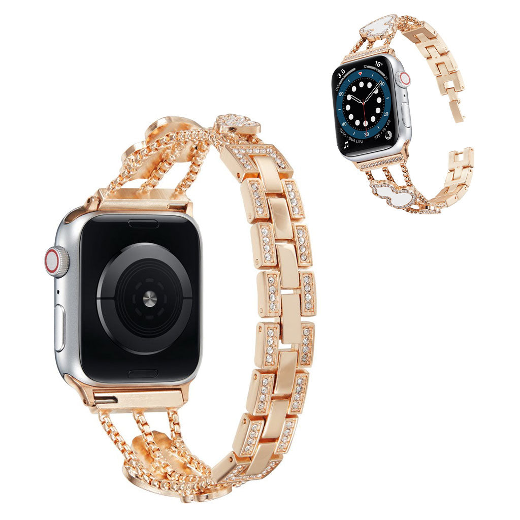 Apple Watch 42mm - 44mm rhinestone gourd décor watch strap - Rose Gold / White