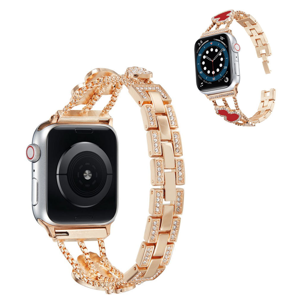 Apple Watch 42mm - 44mm rhinestone gourd décor watch strap - Rose Gold / Red