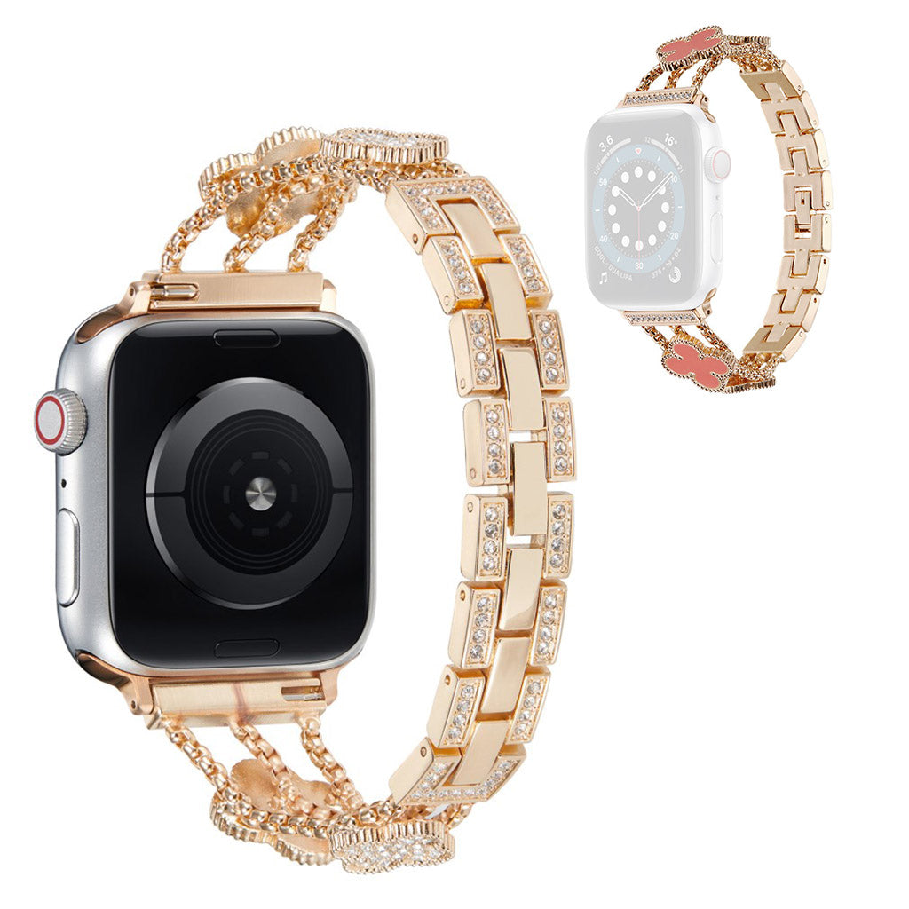 Apple Watch 42mm - 44mm flower décor rhinestone watch strap - Rose Gold / Pink