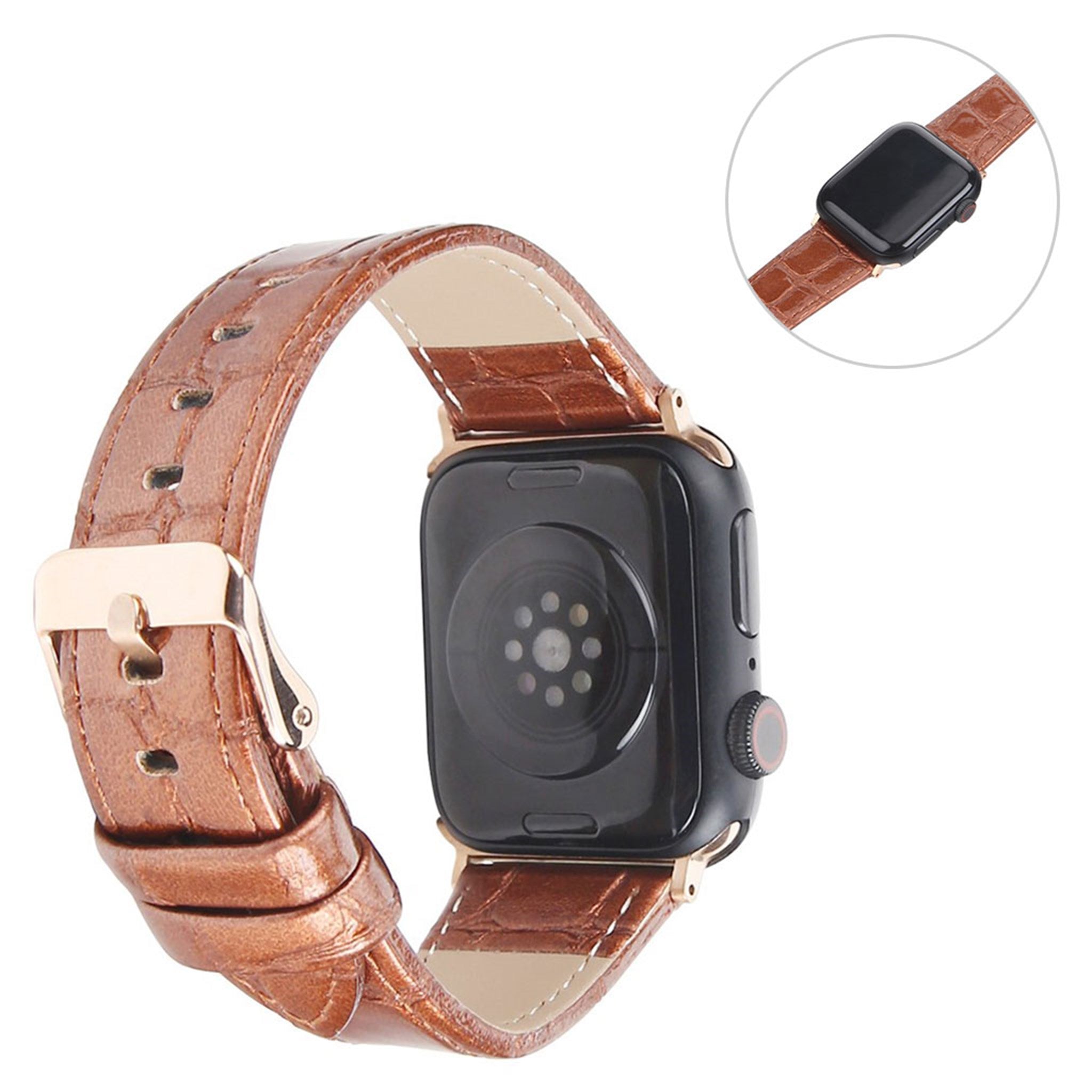 Simple leather watch strap for Apple Watch 44mm - Brown