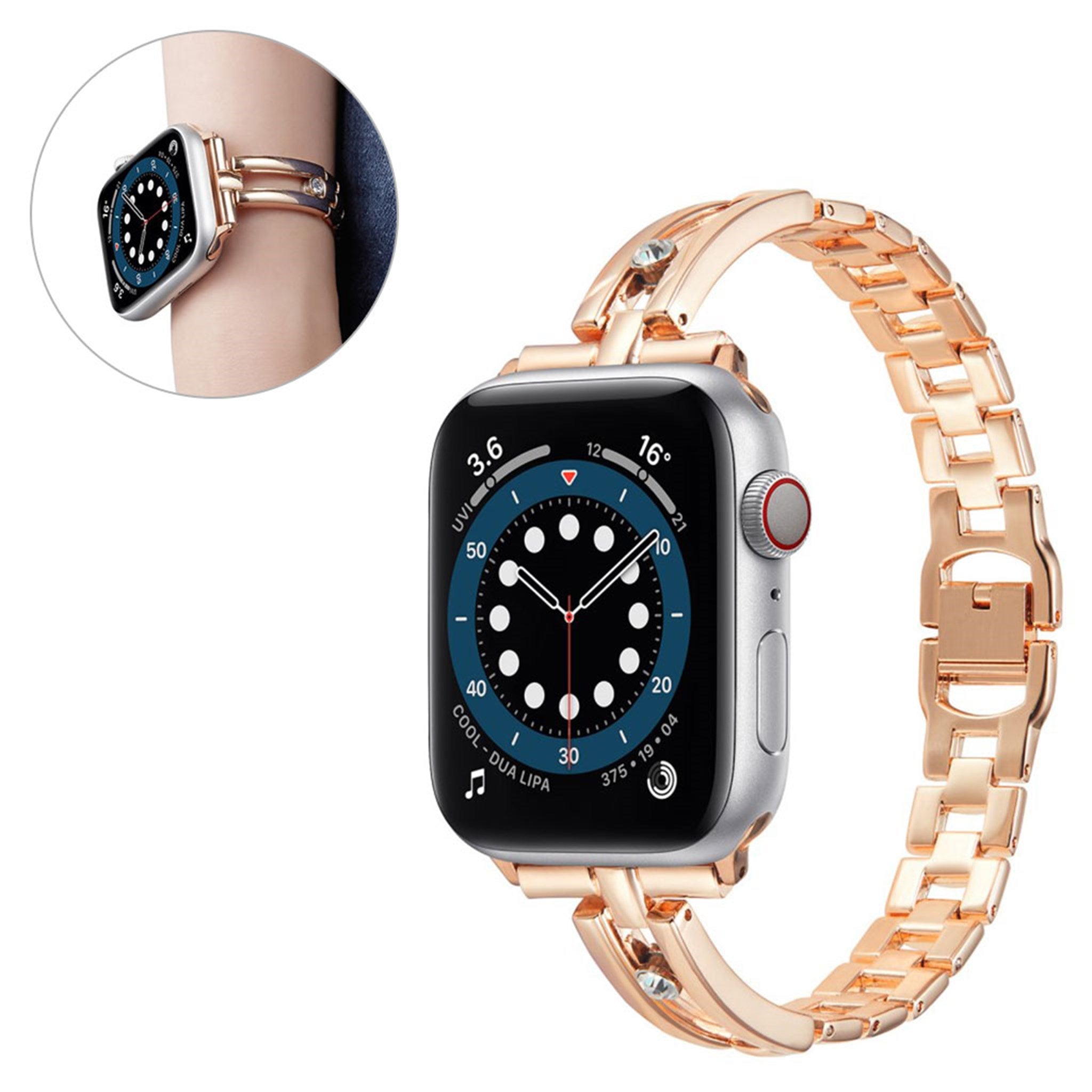 Apple Watch 44mm aluminum alloy with rhinestone décor watch strap - Rose Gold