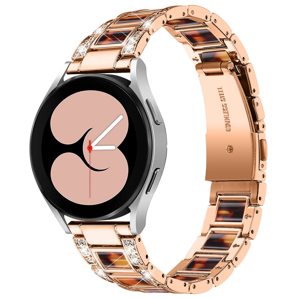 Rhinestone décor resin watch strap for Samsung Galaxy Watch 4 - Rose Gold / Tortoiseshell Color