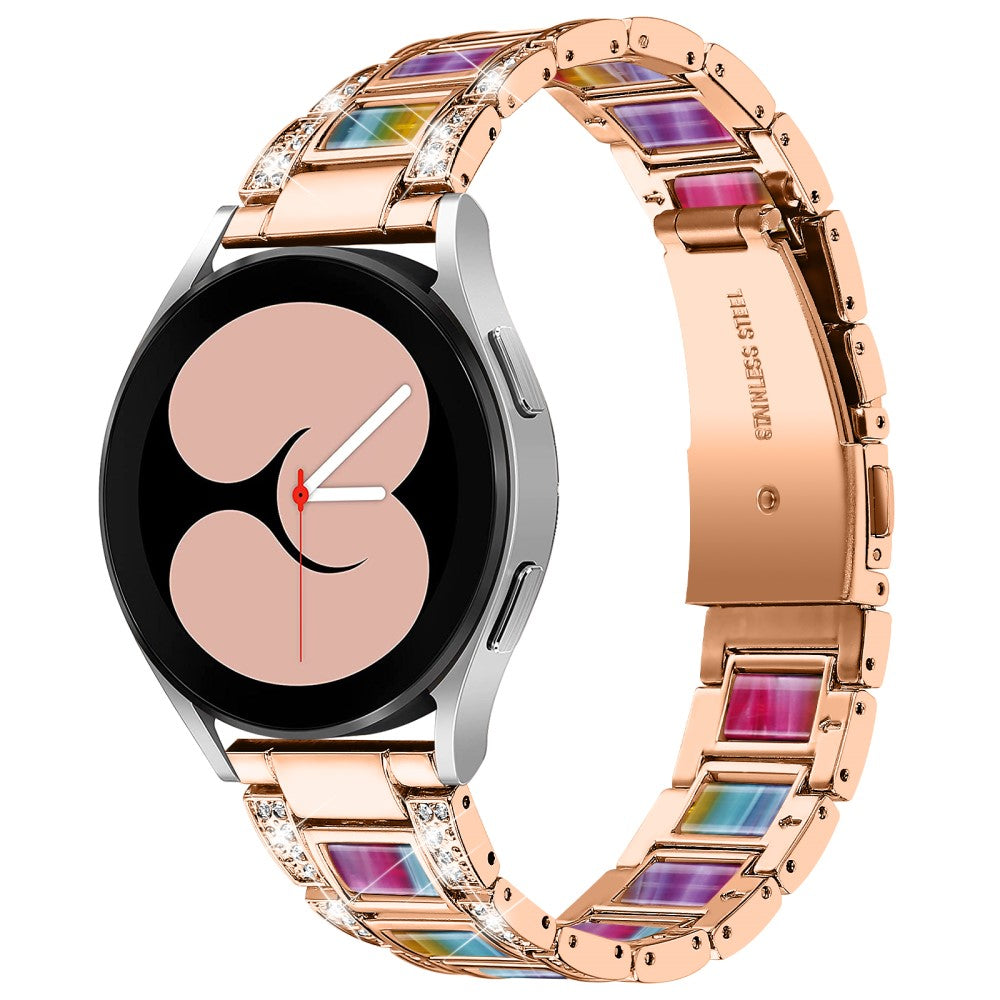 Rhinestone décor resin watch strap for Samsung Galaxy Watch 4 - Rose Gold / Purple Green Mix