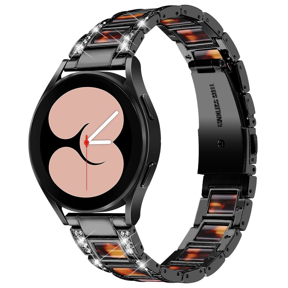 Rhinestone décor resin watch strap for Samsung Galaxy Watch 4 - Black / Tortoiseshell Color