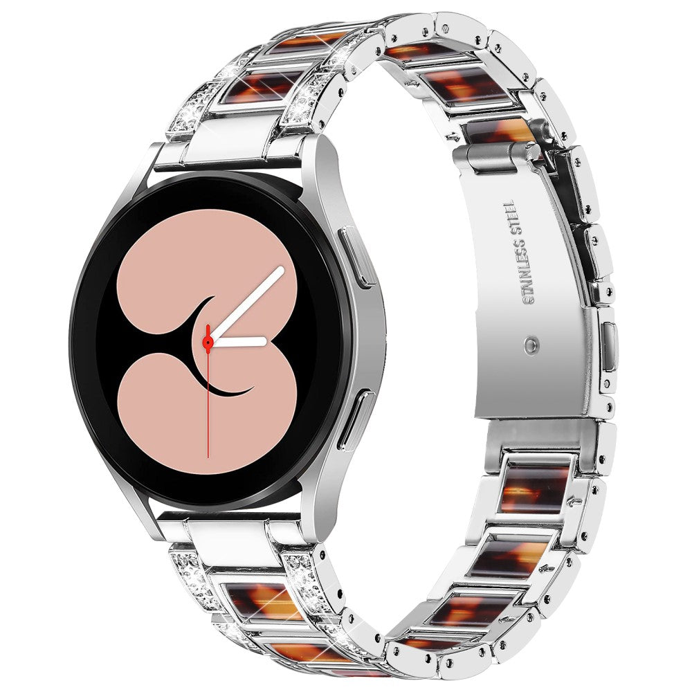 Rhinestone décor resin watch strap for Samsung Galaxy Watch 4 - Silver / Tortoiseshell Color