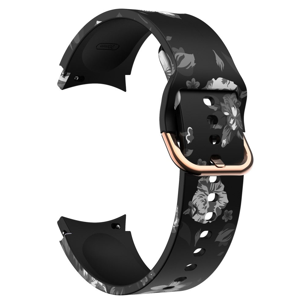 Samsung Galaxy Watch 5 (44mm) / (40mm) / Pro pattern printed silicone watch strap - Black Bottom Grey Flower