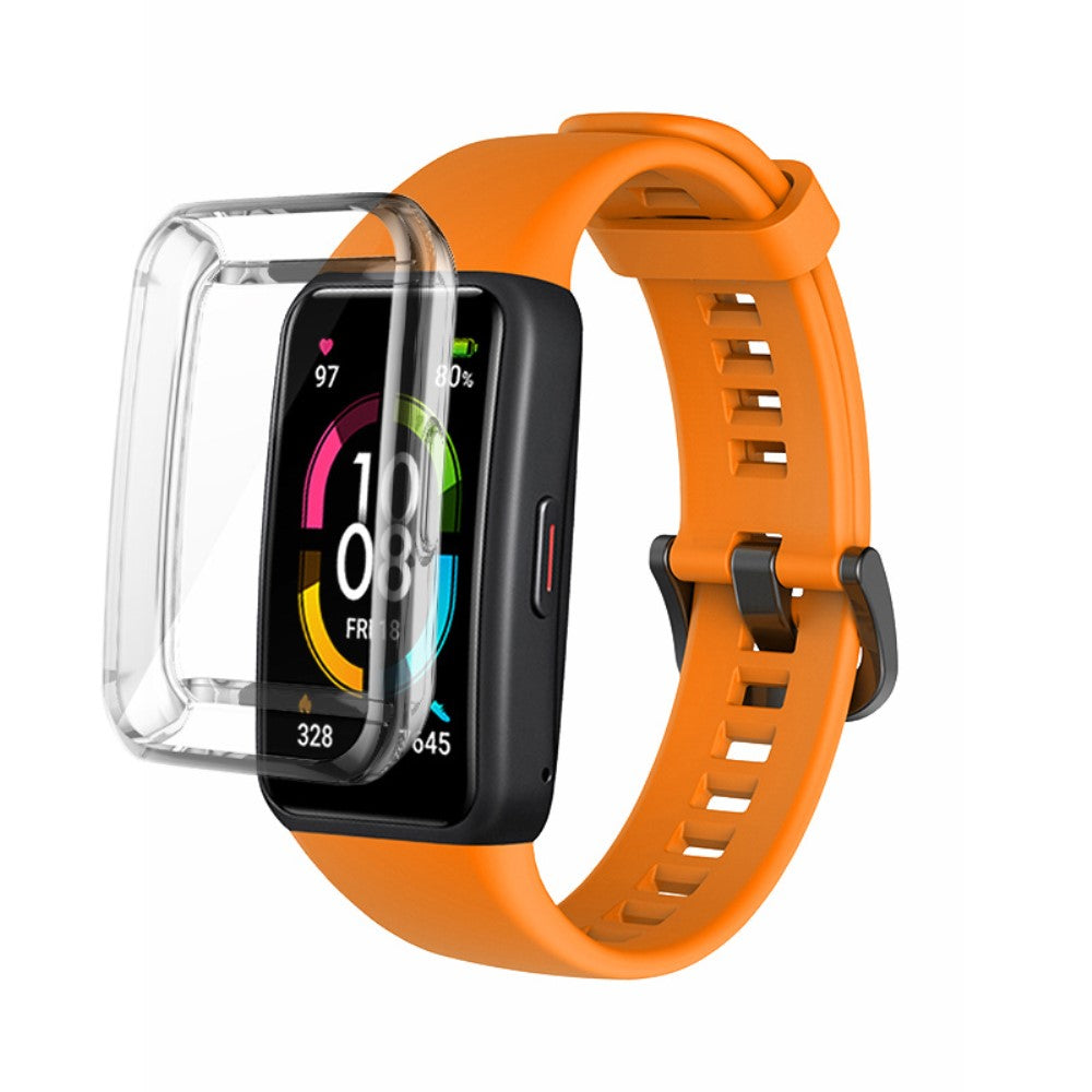 Huawei Band 6 silicone watch strap with clear cover - Orange