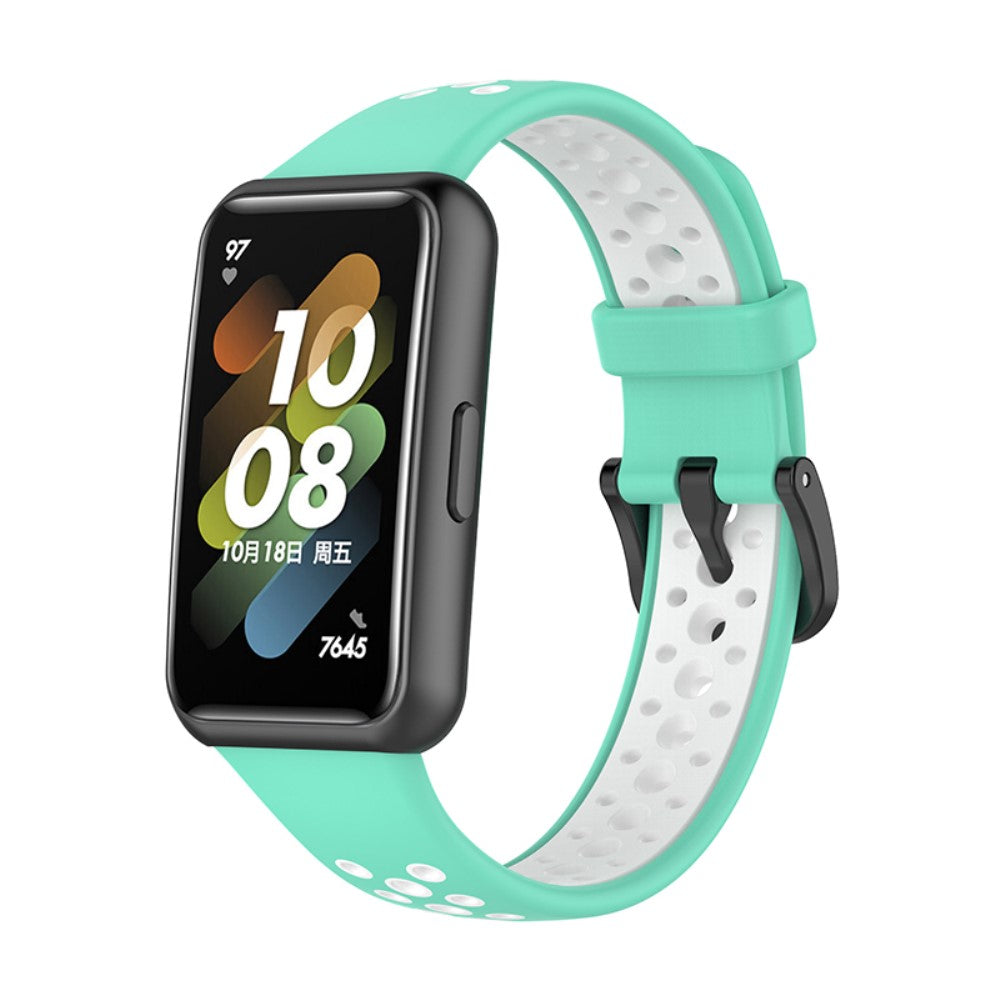 Huawei Band 7 dual color silicone watch strap - Teal Green / White