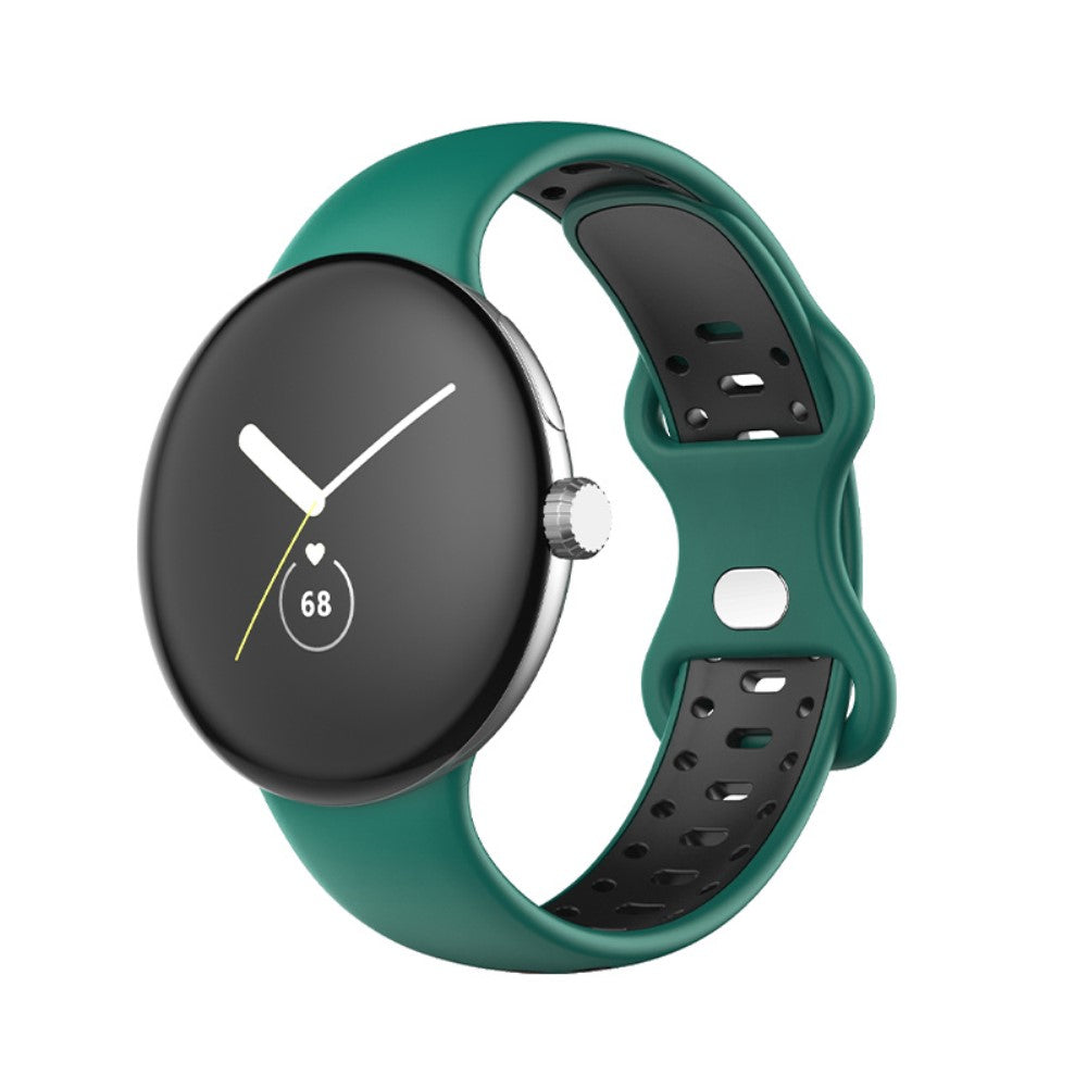 Google Pixel Watch dual color silicone watch strap - Black / Blackish Green Size: S