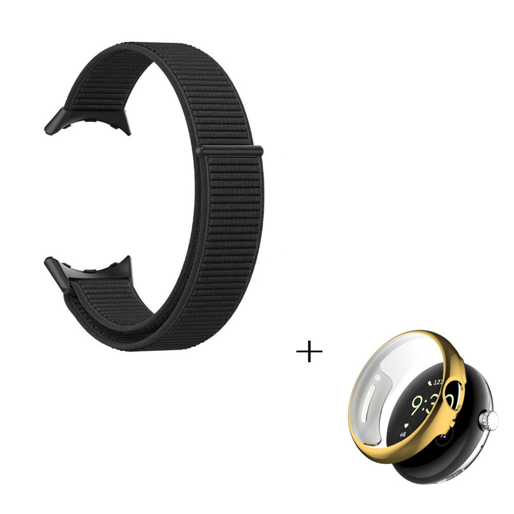 Google Pixel Watch nylon watch strap with gold cover - Black