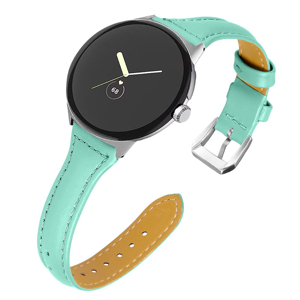 Google Pixel Watch genuine leather watch strap with silvcr connector - Green