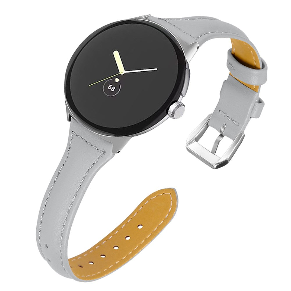 Google Pixel Watch genuine leather watch strap with silvcr connector - Grey