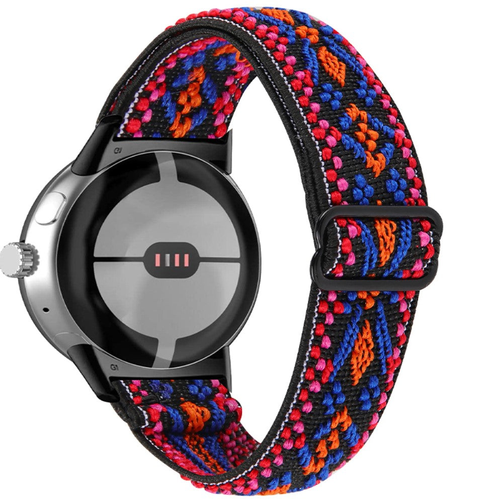 Google Pixel Watch elastic braided style watch strap - Red / Orange Tribal Flower Pattern