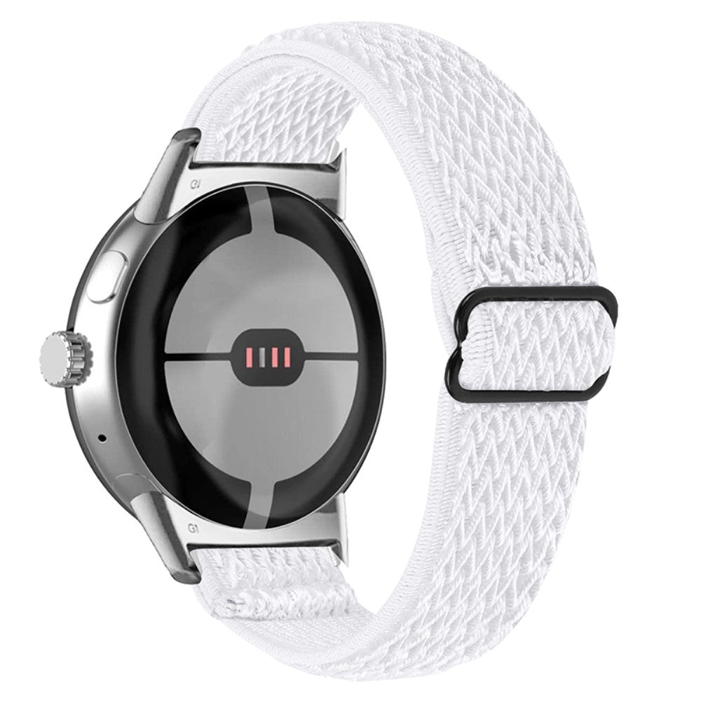 Elastic woven style watch strap for Google Pixel Watch with silver connector - White