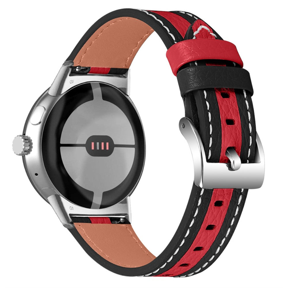 Google Pixel Watch Cowhide leather color splicing watch strap - Black / Red