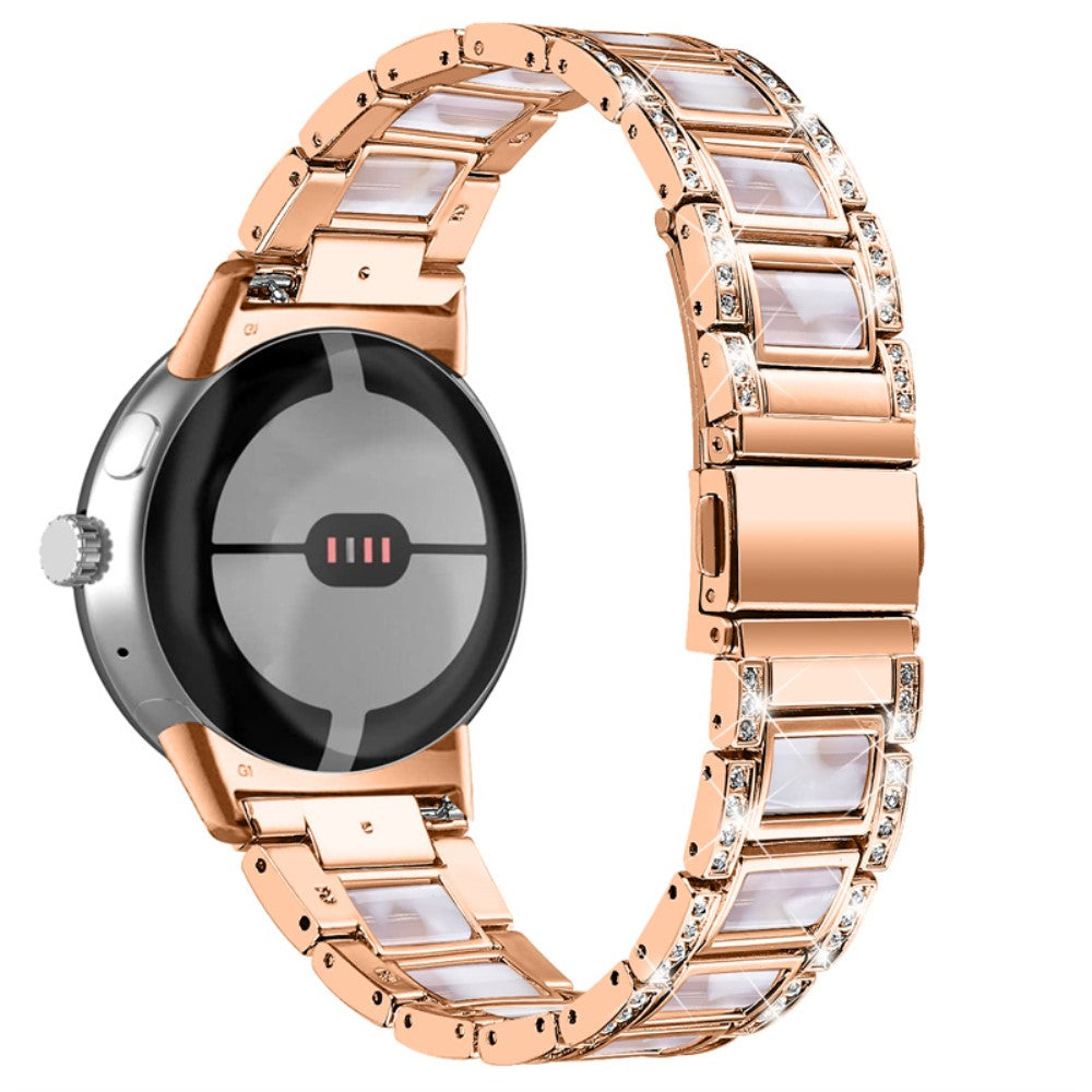 Google Pixel Watch rhinestone décor in resin style stainless steel watch strap - Rose Gold / Pink Mix