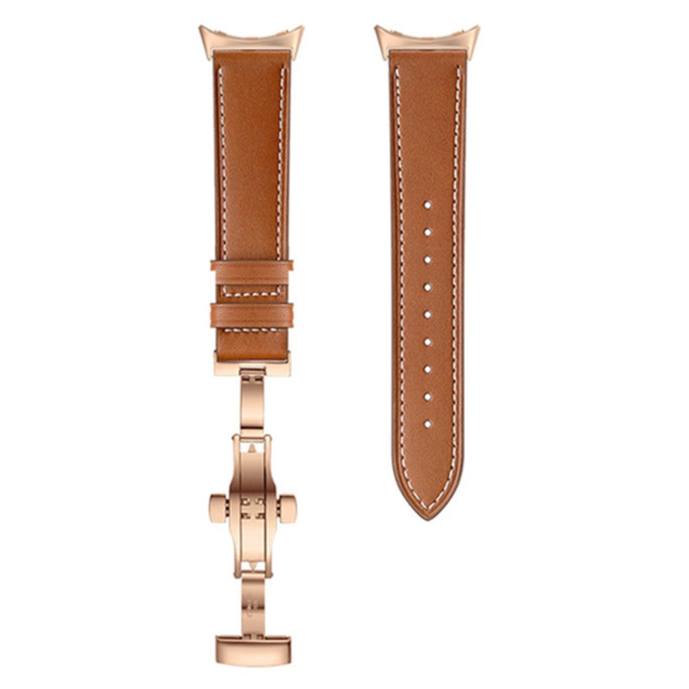 Google Pixel Watch genuine leather watch strap with buttefly buckle - Rose Gold Buckle / Brown