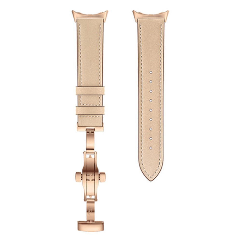 Google Pixel Watch genuine leather watch strap with buttefly buckle - Rose Gold Buckle / Apricot