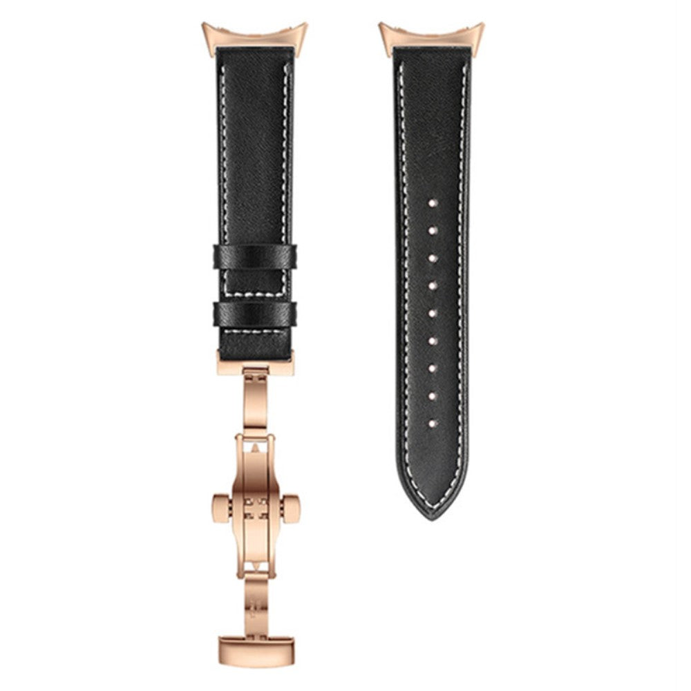 Google Pixel Watch genuine leather watch strap with buttefly buckle - Rose Gold Buckle / Black