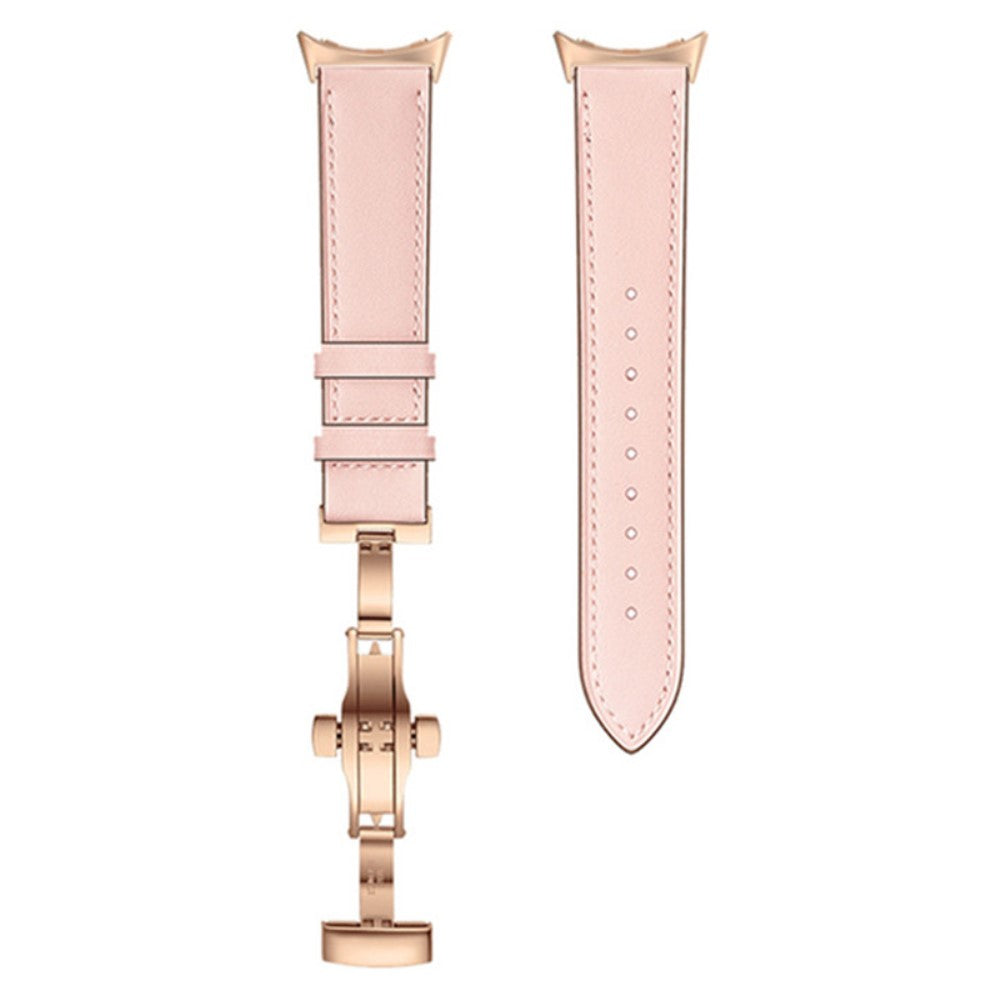 Google Pixel Watch genuine leather watch strap with buttefly buckle - Rose Gold Buckle / Pink