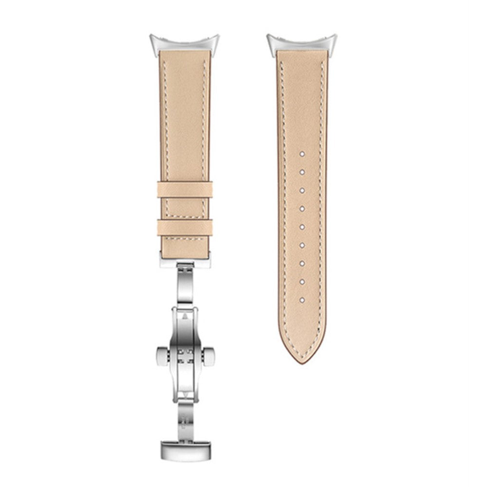 Google Pixel Watch genuine leather watch strap with buttefly buckle - Silver Buckle / Apricot