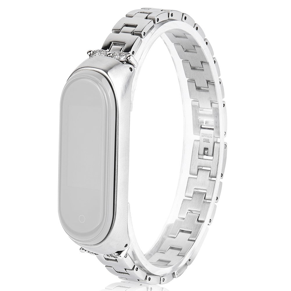 Xiaomi Mi Smart Band 6 / 5 bling rhinestone décor stainless steel watch strap - Silver