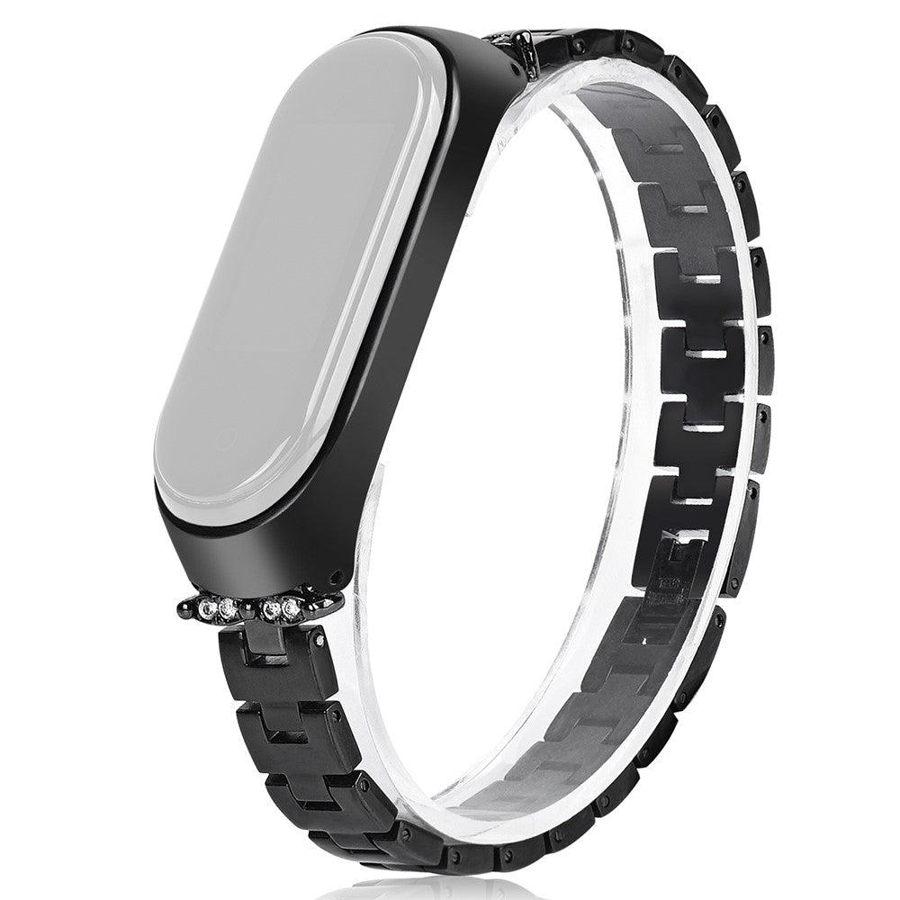 Xiaomi Mi Smart Band 6 / 5 bling rhinestone décor stainless steel watch strap - Black