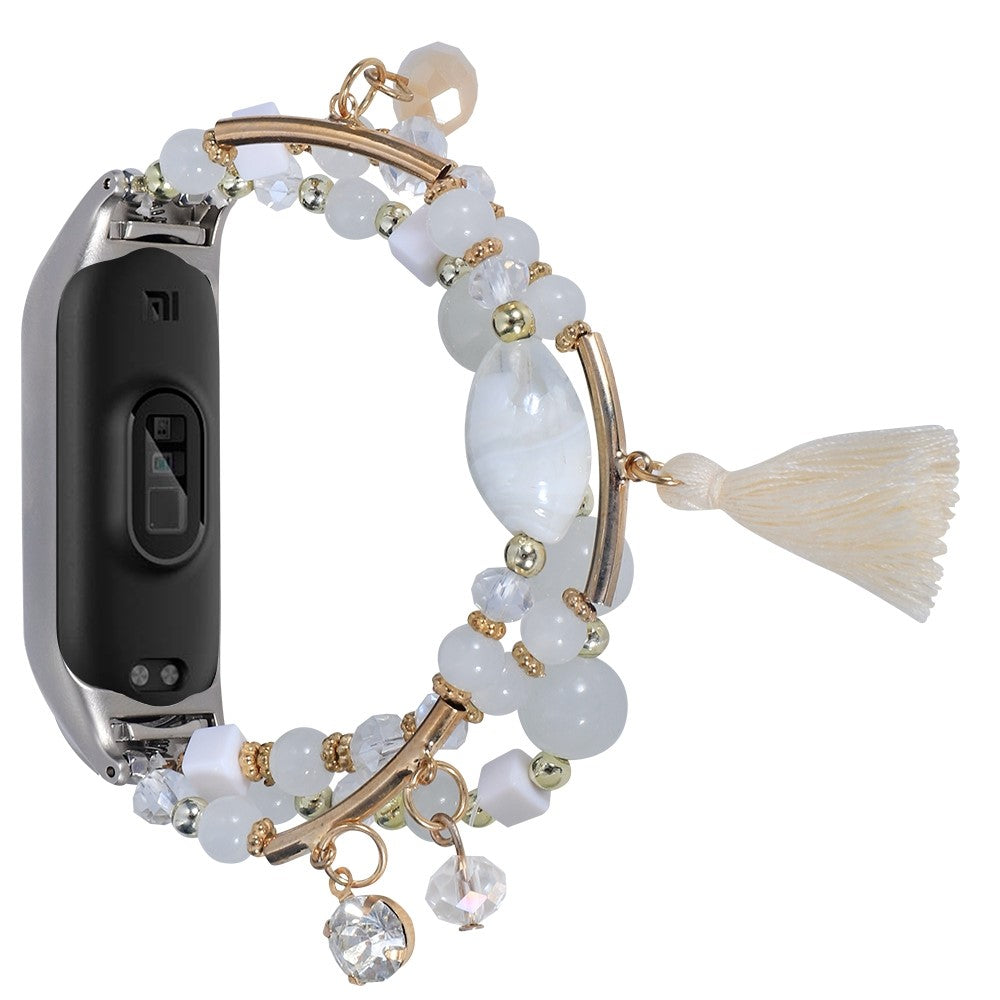 Xiaomi Mi Smart Band 6 / 5 stylish beads and tassel watch strap - White